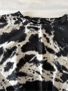 Zara Black & White Tie-Dye Crewneck Sweatshirt